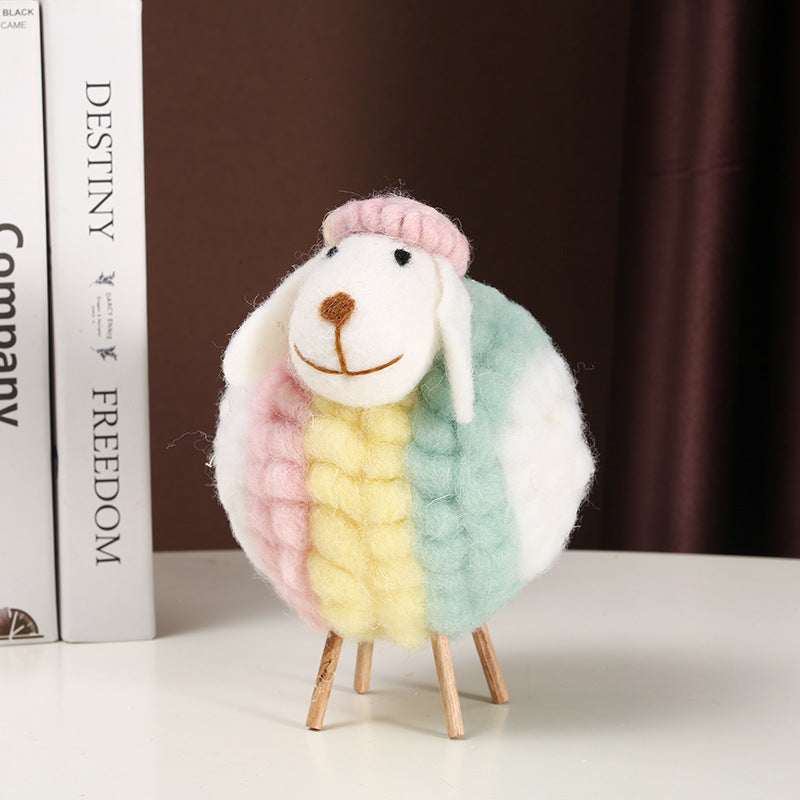 Colorful Sheep Figurine - Cartoon Heart-shaped Lamb Plush Toy