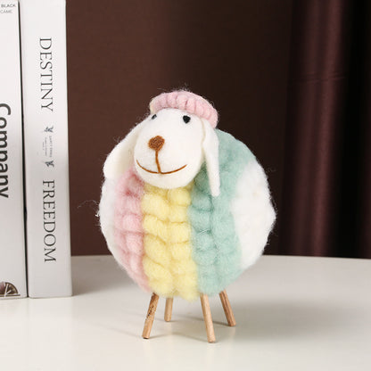 Colorful Sheep Figurine - Cartoon Heart-shaped Lamb Plush Toy