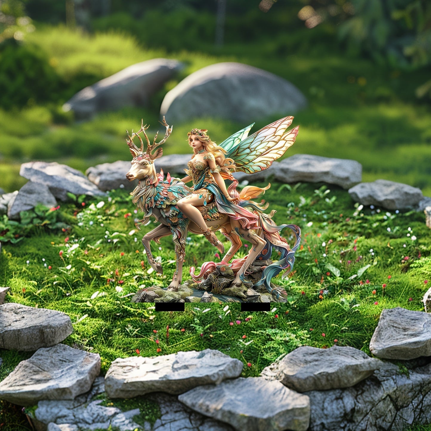 Enchanted Forest Elf & Magic Deer Acrylic Garden Stake