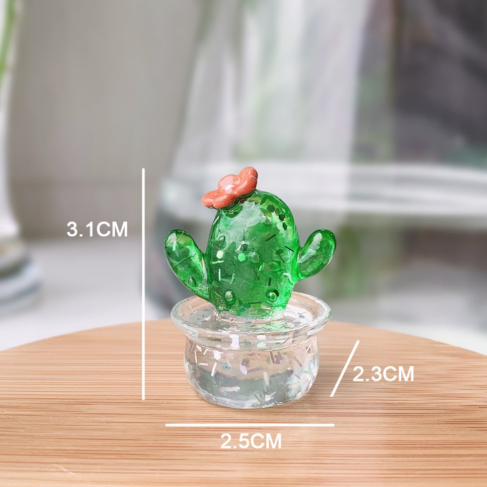 4PCS Crystal Cactus Decor - Cute Car Dashboard Ornaments for Home & Office