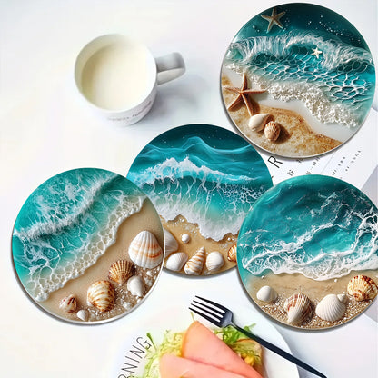 Seay - Fresh Blue Sea Shell Acrylic 2D Flat Coaster House Party Bar Coaster Ornament