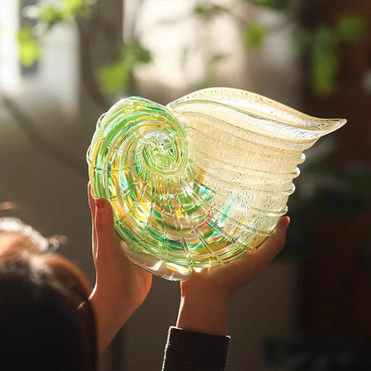 Handblown Coastal Conch Glass Vase - Colorful Artisan Sea Shell Decor for Home
