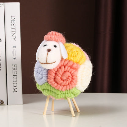 Colorful Sheep Figurine - Cartoon Heart-shaped Lamb Plush Toy
