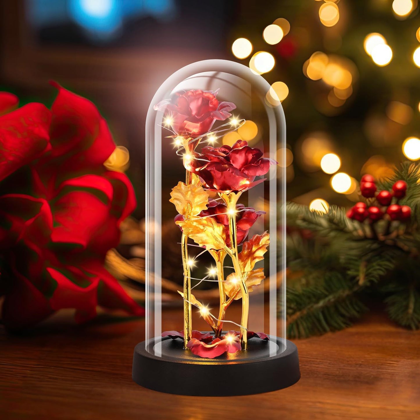 Rose Flower in Glass Dome - Romantic Gifts