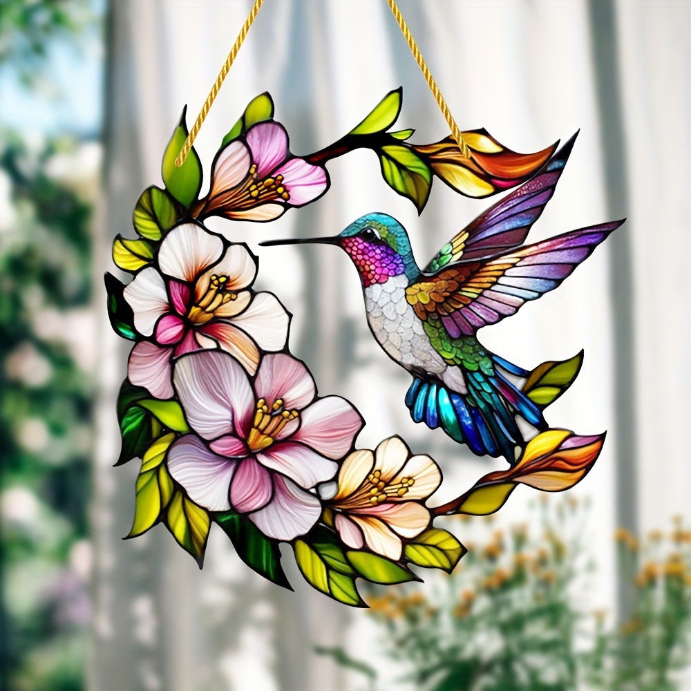 8 Inch Stained Glass Hummingbird Suncatcher