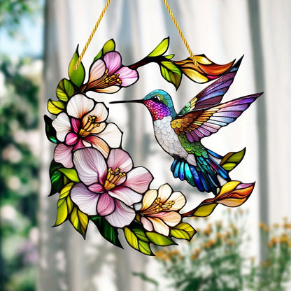 8 Inch Stained Glass Hummingbird Suncatcher