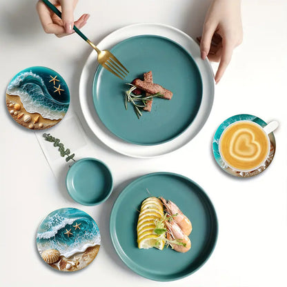 Seay - Fresh Blue Sea Shell Acrylic 2D Flat Coaster House Party Bar Coaster Ornament