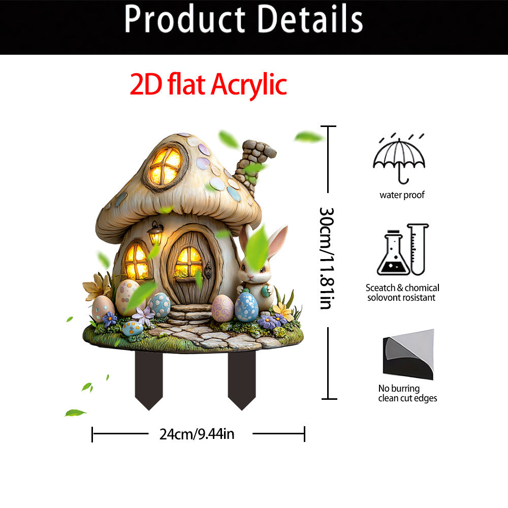 Fairy Tale Forest Mushroom House Ground-Standing 2D Acrylic Garden and Yard Lawn Flower Pot Decorative Accent