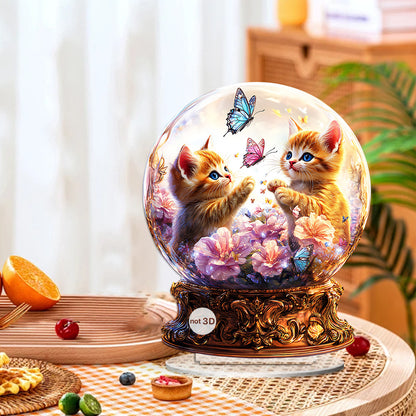 Crystal Ball Ornament with Two Orange Cats – Cute Desktop Butterfly Catching Scene