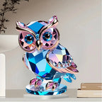 Front view of colorful owl flat acrylic tabletop ornament