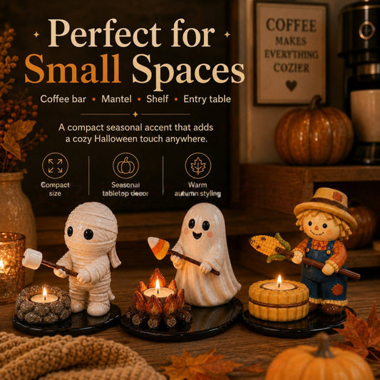 Halloween Campfire Tea Light Holder – Resin Night Light Ornament Home Decor