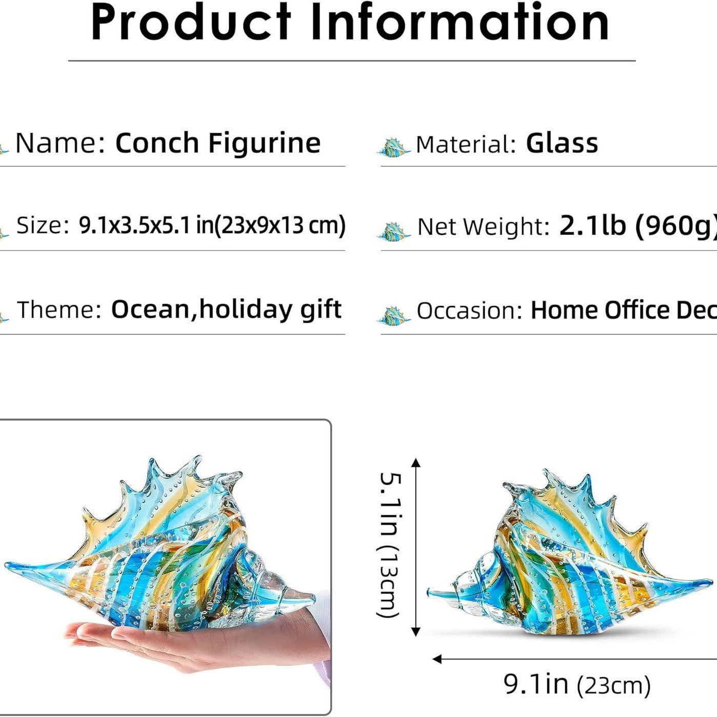 Glass Seashell - Hand Blown Glass Conch Figurines Ornament