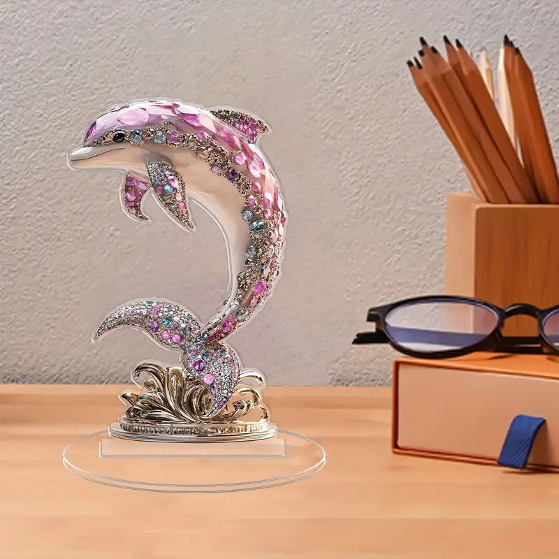 Vibrant Colorful 2D Dolphin Sculpture Decor