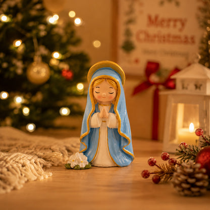 Sweet Prayer Girl Statue, Kawaii Resin Figurine with Blessing Charm for Home Decoration