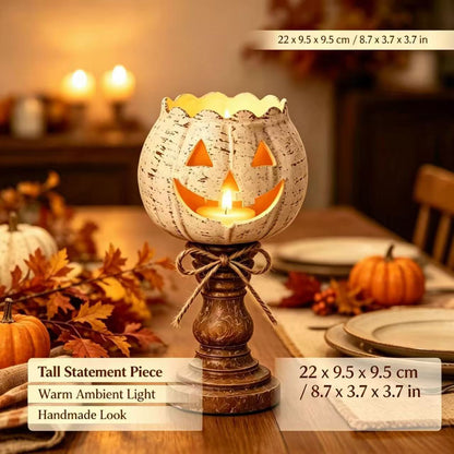 Halloween Pumpkin Candleholder Resin Figurine – Spooky Atmosphere Home Decor