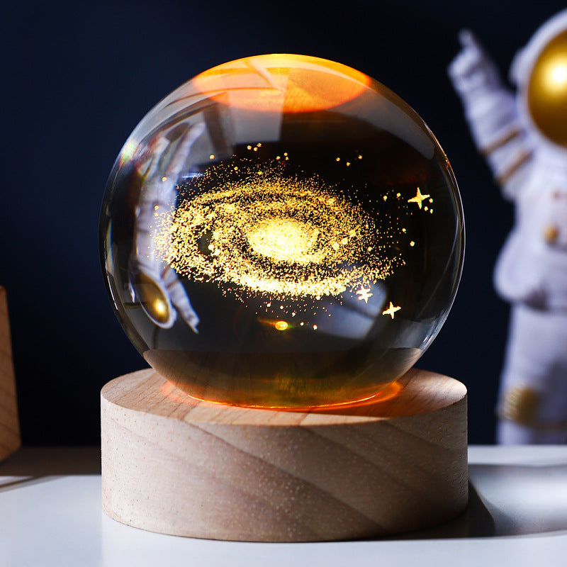 Starry Astronaut 3D Crystal Night Light - LED Illuminated Globe with Wooden Base