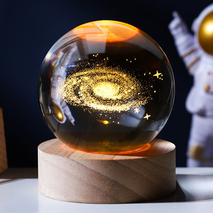 Starry Astronaut 3D Crystal Night Light - LED Illuminated Globe with Wooden Base