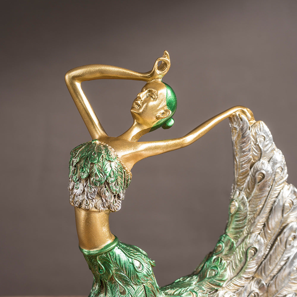Elegant Peacock Art Figurine Dancer Statue Decorative Home