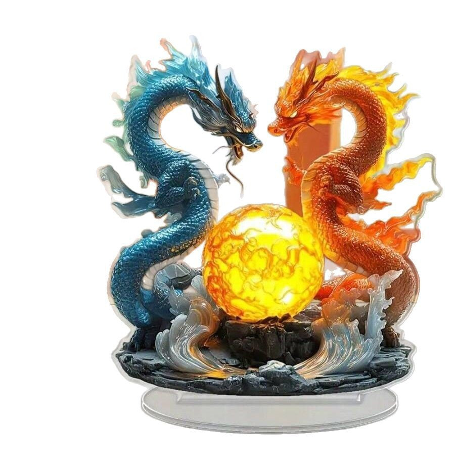 Blaze & Azure Ice & Fire Dragon – 2D Acrylic Tabletop Decor