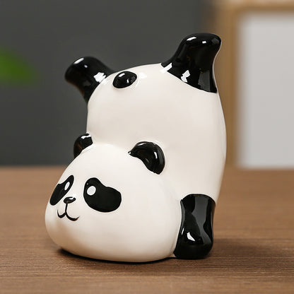 Adorable Panda Desk Figurine – Ceramic Handcrafted Animal Sculpture, Cute Mini Statue for Office Desk/Bookshelf/Shelf Decor, Artistic Home Accent Gift for Women, Teens, and Animal Lovers