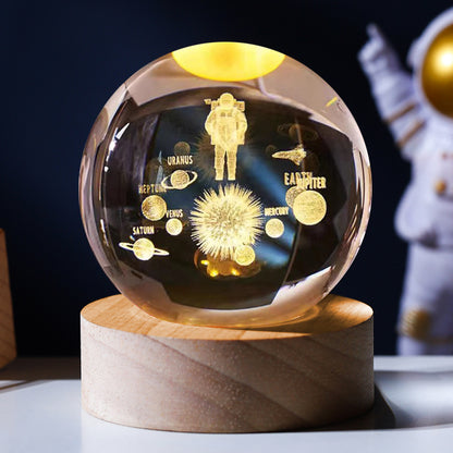 Starry Astronaut 3D Crystal Night Light - LED Illuminated Globe with Wooden Base
