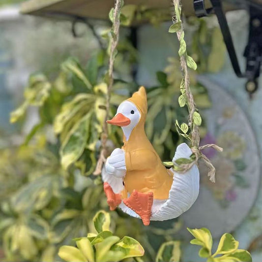 Charming Duck Swing Hanging Decor, Rustic Animal Ornament for Garden