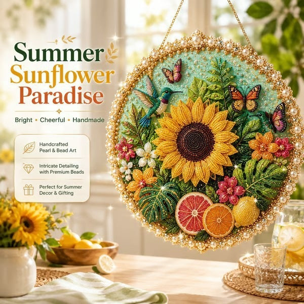 Handcrafted Pearl Butterfly Garden Wall Decor, Floral Hanging Wreath Art for Home