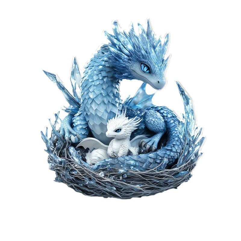 Bohemian Blue & White Crystal Dragon 2D Acrylic Ornament