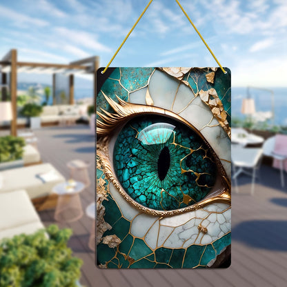 Turquoise Eye Wall Hanging Decor – Kintsugi-Inspired Surreal Art