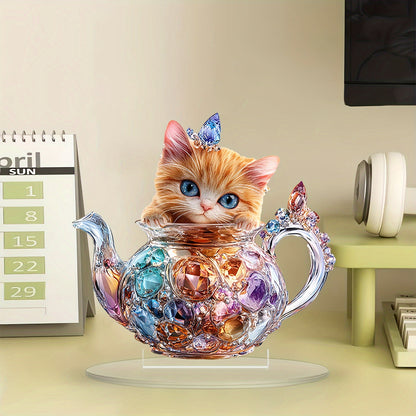 KitTea - Colorful Charming 2D Teapot Cat Tabletop Decor