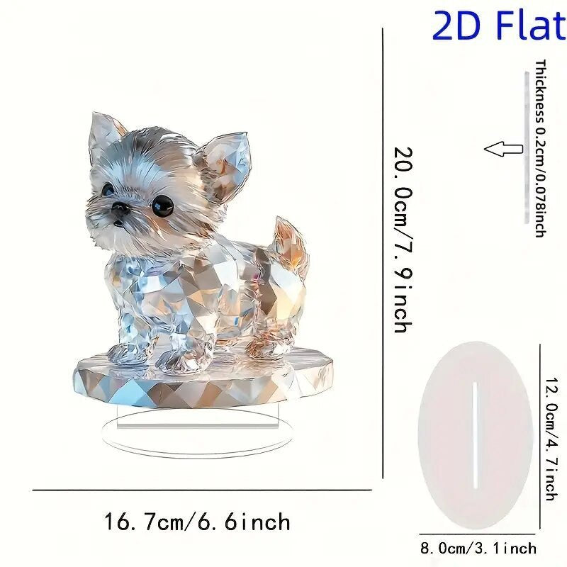 Cute Crystal 2D Puppy Sculpture Charming Acrylic Decorative Ornament
