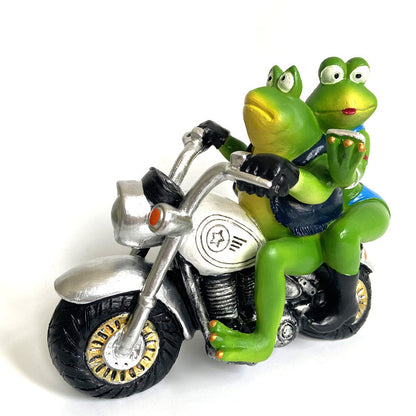 Frog on Motorcycle Resin Figurine – Cute Couple Garden & Home Decor