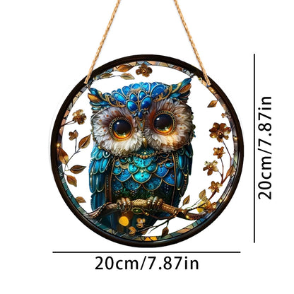 Cyberpunk Owl Sun Catcher - Futuristic Glow-in-the-Dark Acrylic Window Hanging