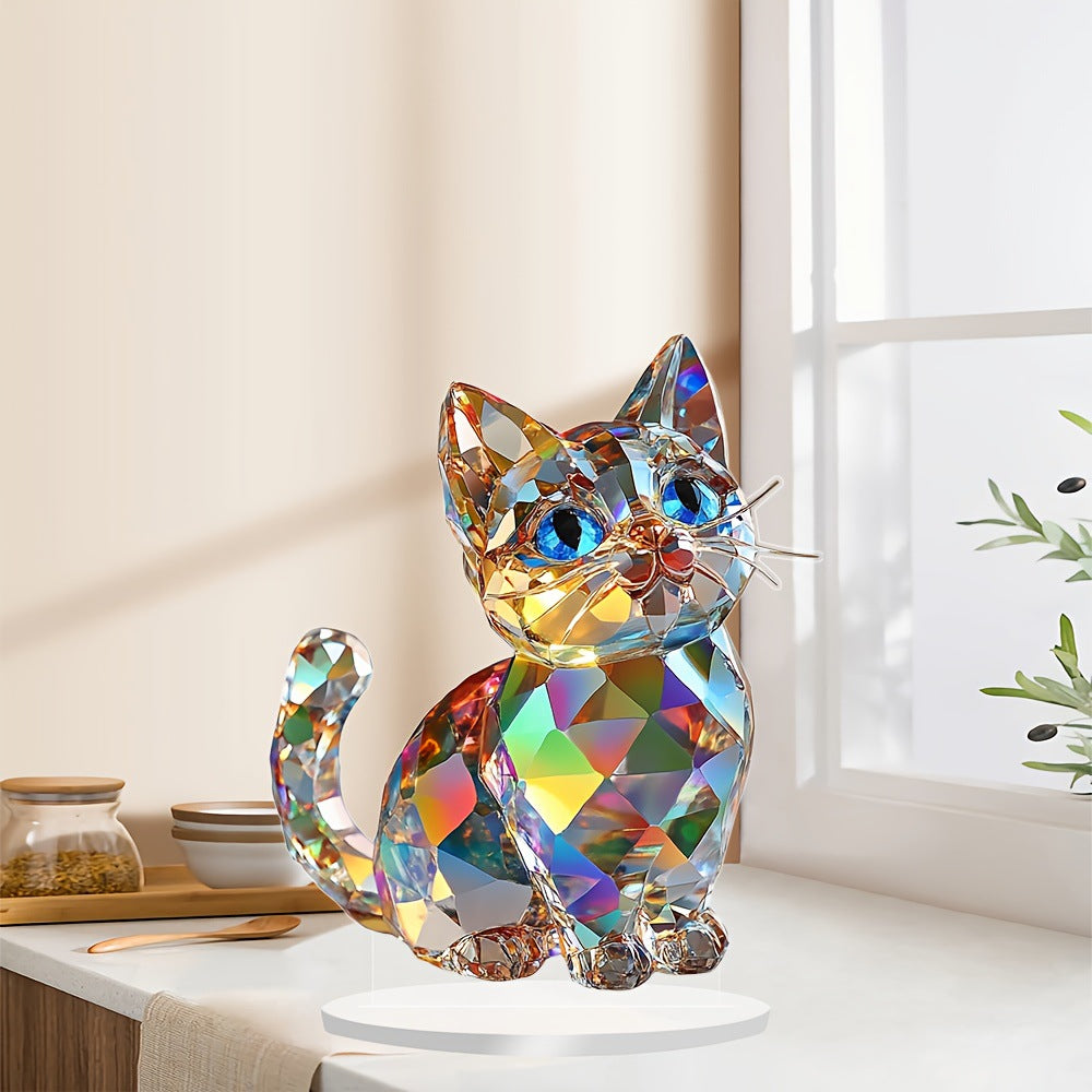 Lumi single-cat acrylic ornament displayed beside a window