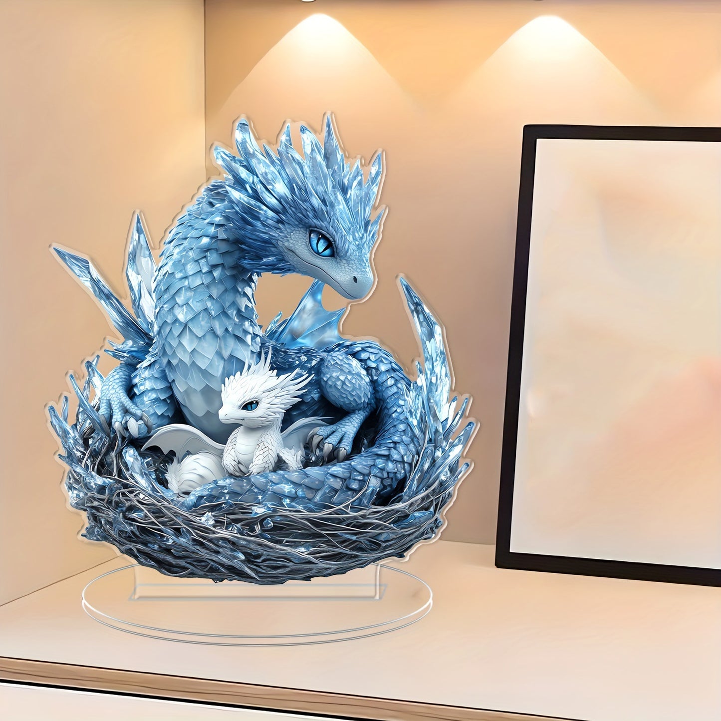 Bohemian Blue & White Crystal Dragon 2D Acrylic Ornament