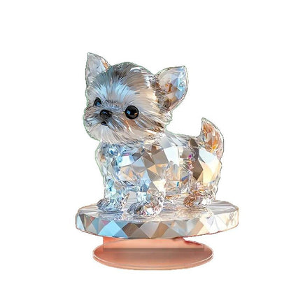 Cute Crystal 2D Puppy Sculpture Charming Acrylic Decorative Ornament