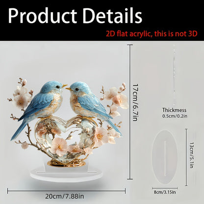 Creative Valentine’s Peach Blossom & Little Bird Crystal Heart – 2D Acrylic Home Décor