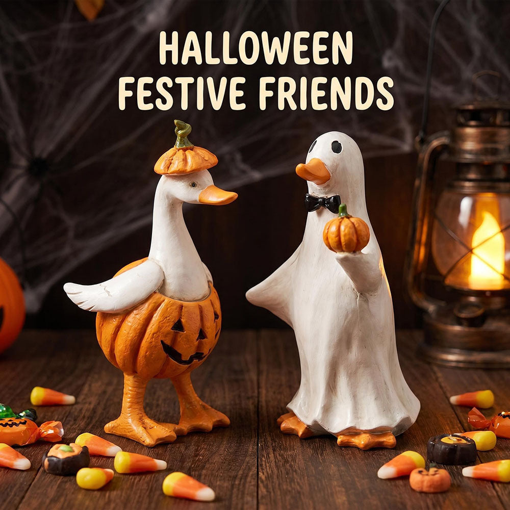 Halloween Duck Figurine Collection – Mummy, Pumpkin, Reaper, Witch & Ghost Resin Desk Decor