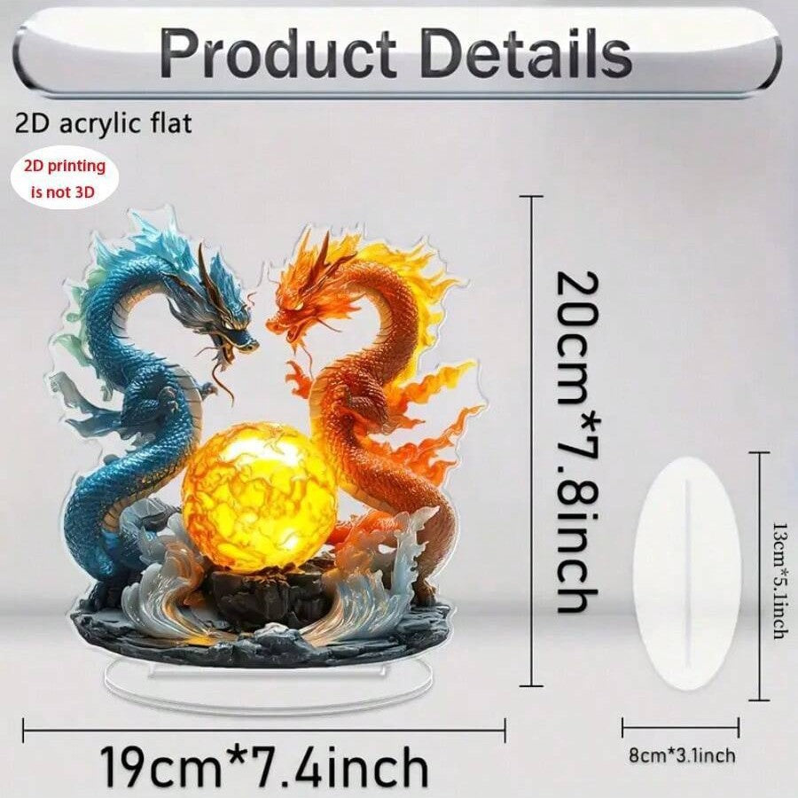 Blaze & Azure Ice & Fire Dragon – 2D Acrylic Tabletop Decor