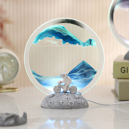 Creative Knight Halo Flowing Sand Lamp - Bicycle Astronaut Figurine