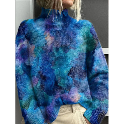 Festive Christmas Print Turtleneck Sweater for Women – Cozy Knit Pullover with Holiday Reindeer & Snowflake Design