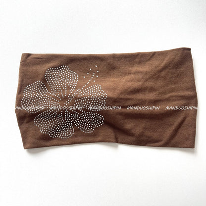 Solid Color Hot Diamond Hibiscus Flower Headband Retro Fashion Accessories