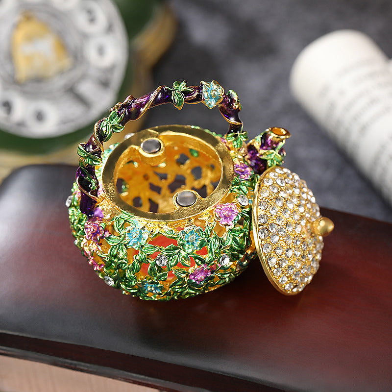 Enamel Mini Teapot Trinket Box - Handmade Jewelry Holder for Rings