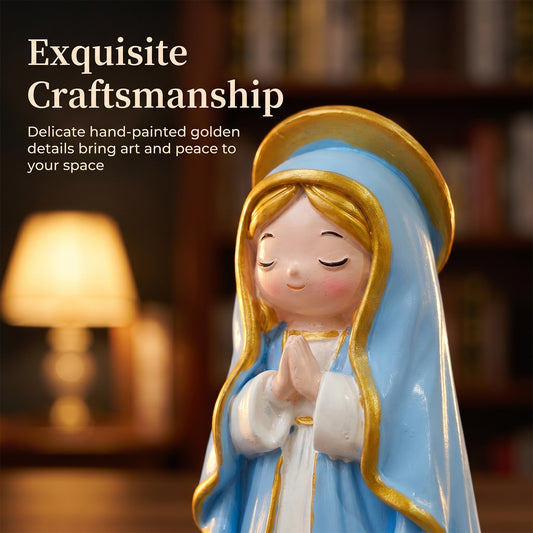 Sweet Prayer Girl Statue, Kawaii Resin Figurine with Blessing Charm for Home Decoration