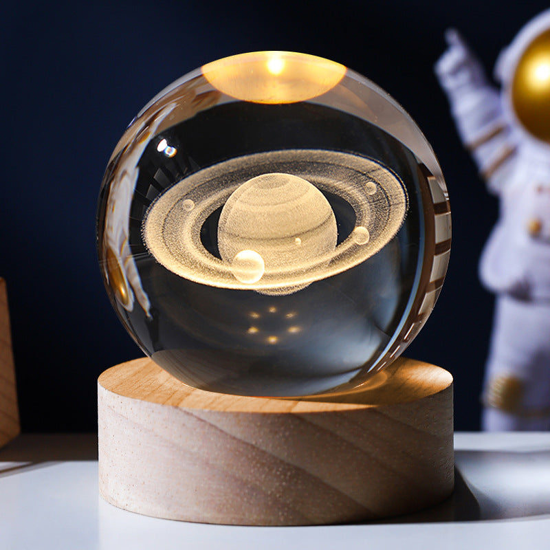 Starry Astronaut 3D Crystal Night Light - LED Illuminated Globe with Wooden Base
