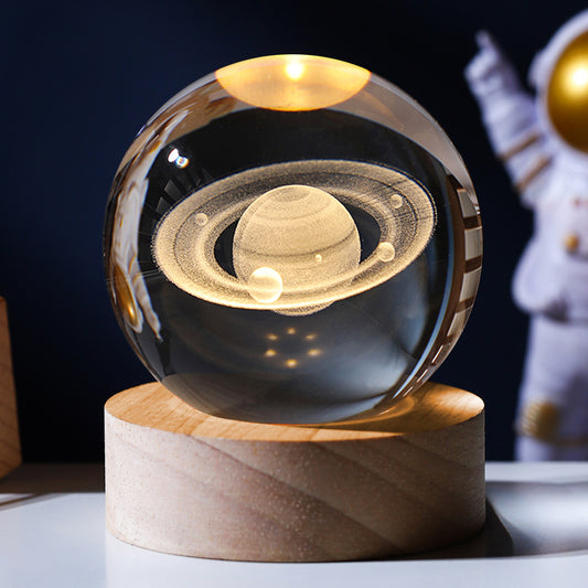Starry Astronaut 3D Crystal Night Light - LED Illuminated Globe with Wooden Base