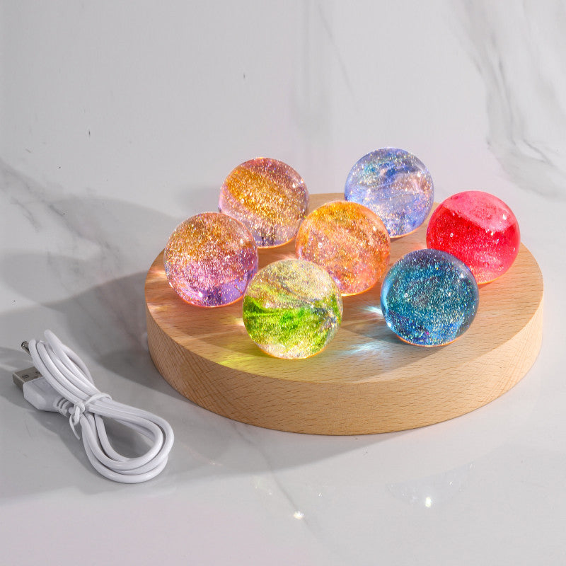 7-Color Crystal Glass Night Light Decor with LED Base