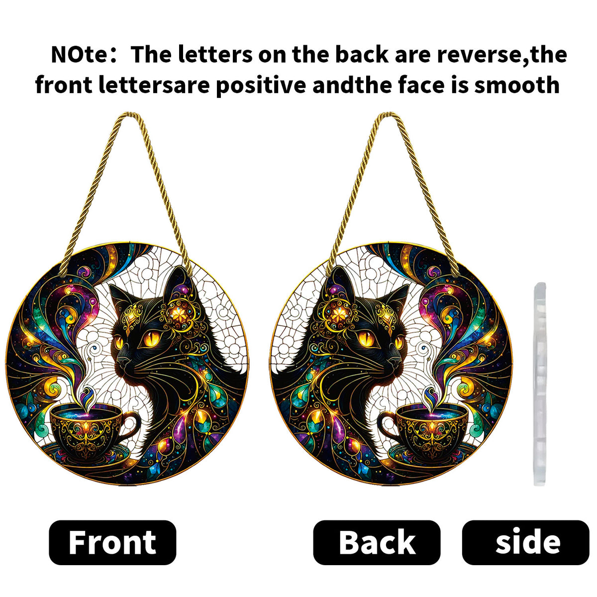Front and back views of MoonCat hanging ornament
