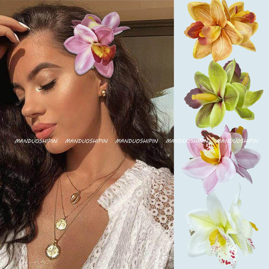 Double Orchid Hairpin Bohemian Holiday Style Hairpin Photo Hair Accessories Shiny Flower Side Clip