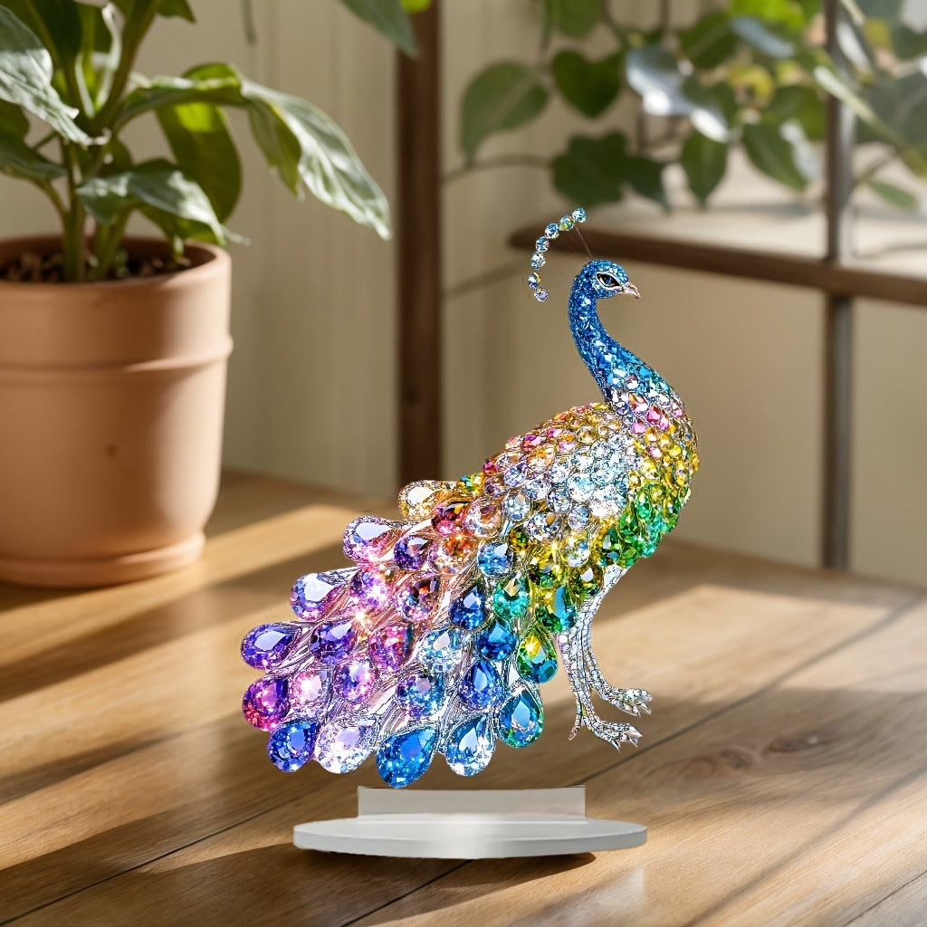 Peacock flat acrylic ornament size guide with display base